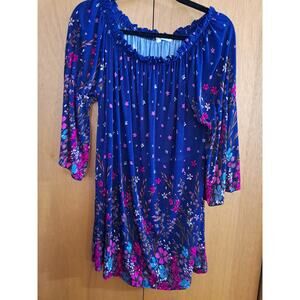 Women's Ace Fashion Blue Flora Blouse Size 3X